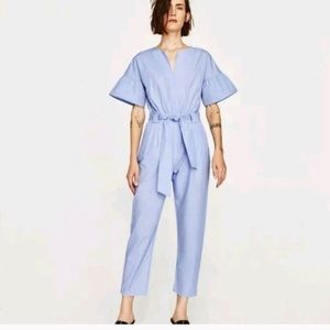 Zara blue linen jumpsuit